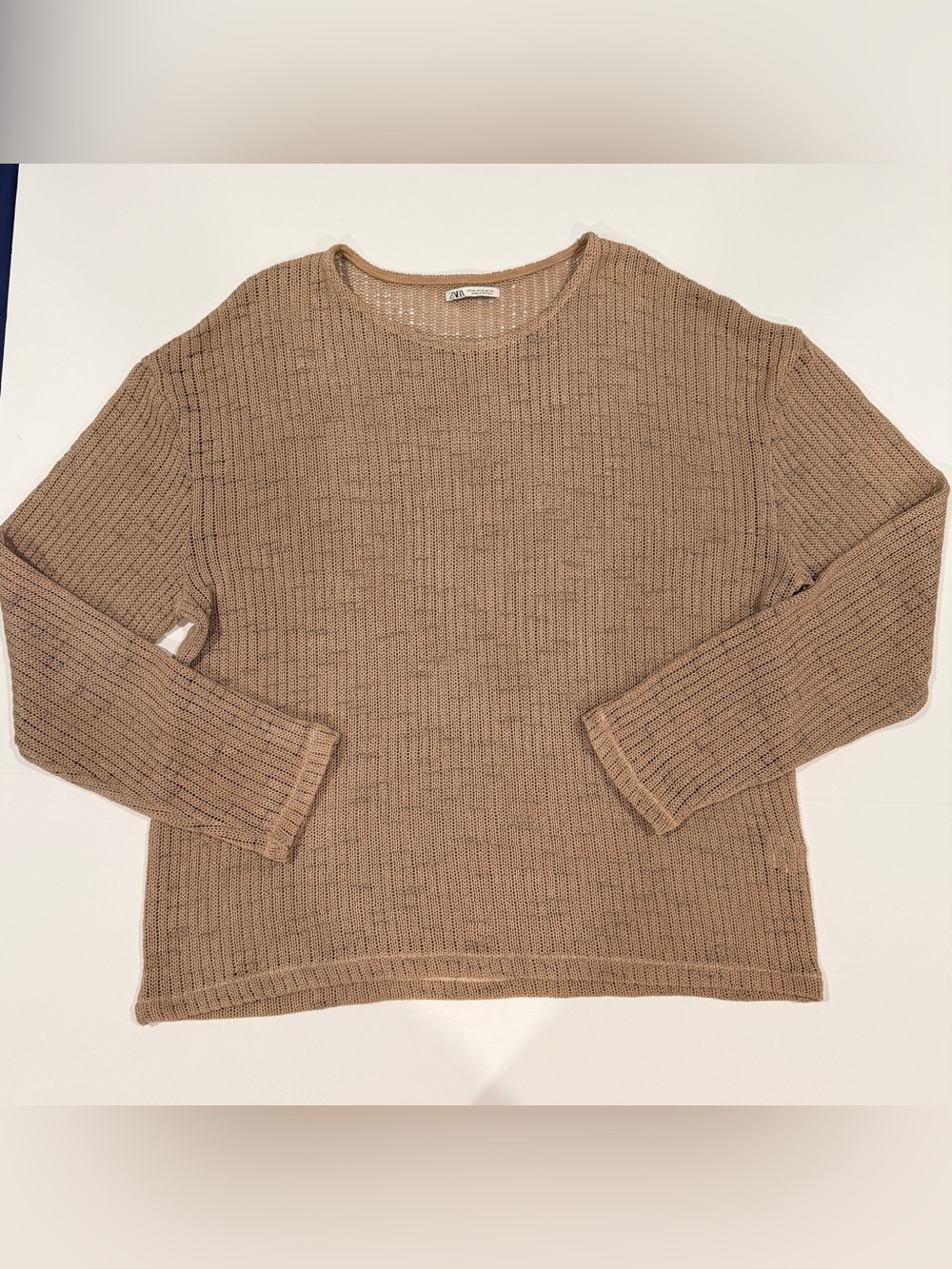 Zara Women Tan Ribbed Crewneck Sweater